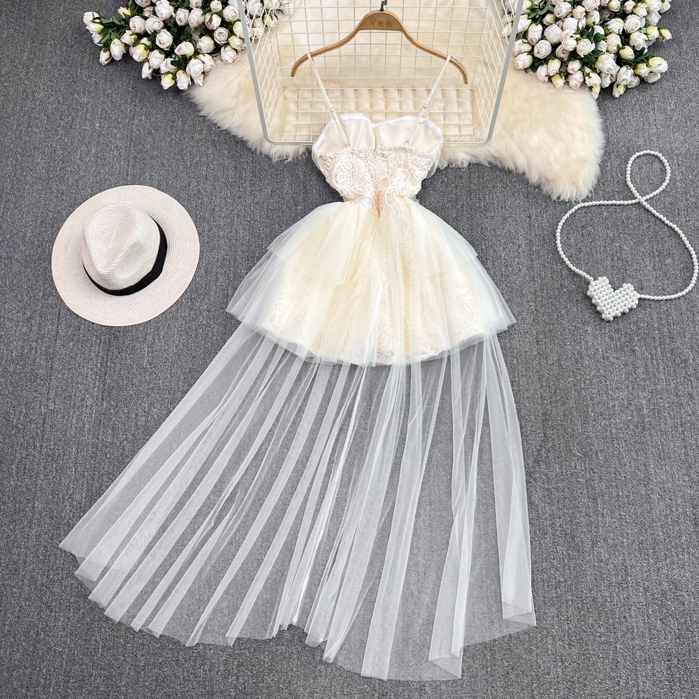 Summer Mesh Sleeveless A Line Puff Gown Dress 1661