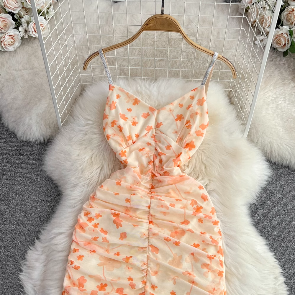 Sommer Sexy Spaghettiträger Floral Meerjungfrau Langer Rock 1656