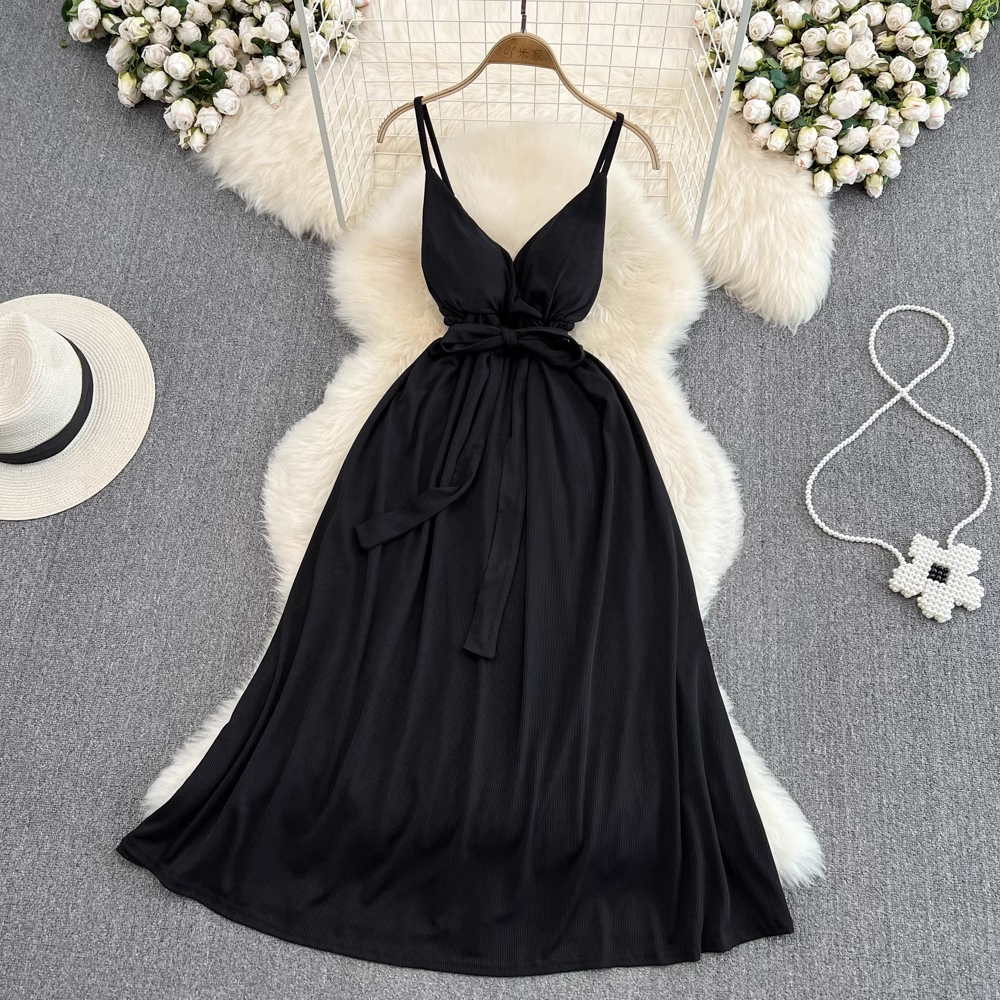 Korean Style Backless Bowknot Sling Sexy Mid Length Skirt 1592