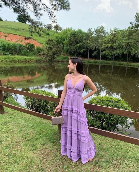 Spaghettiträger Lavendel Ballkleider A-Linie Formelles Partykleid 2305