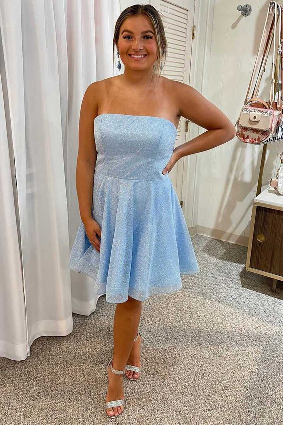 Strapless Light Blue A Line Homecoming Dress 2391
