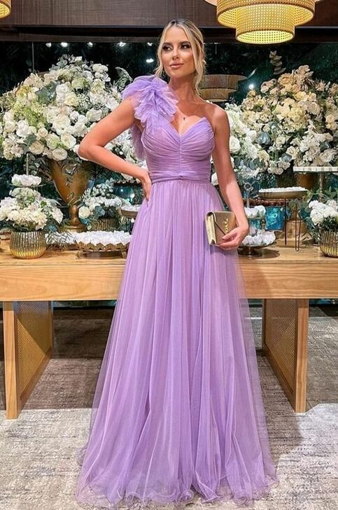 Robe de bal longue en tulle violet, robe de demoiselle d'honneur, robe de soirée 2253