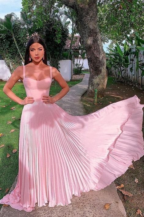 Robe de soirée trapèze rose plissée 2257