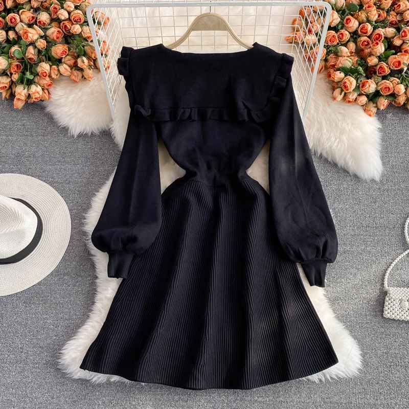 Cute French Style Sweet Long Sleeve Knitted Dress 1762