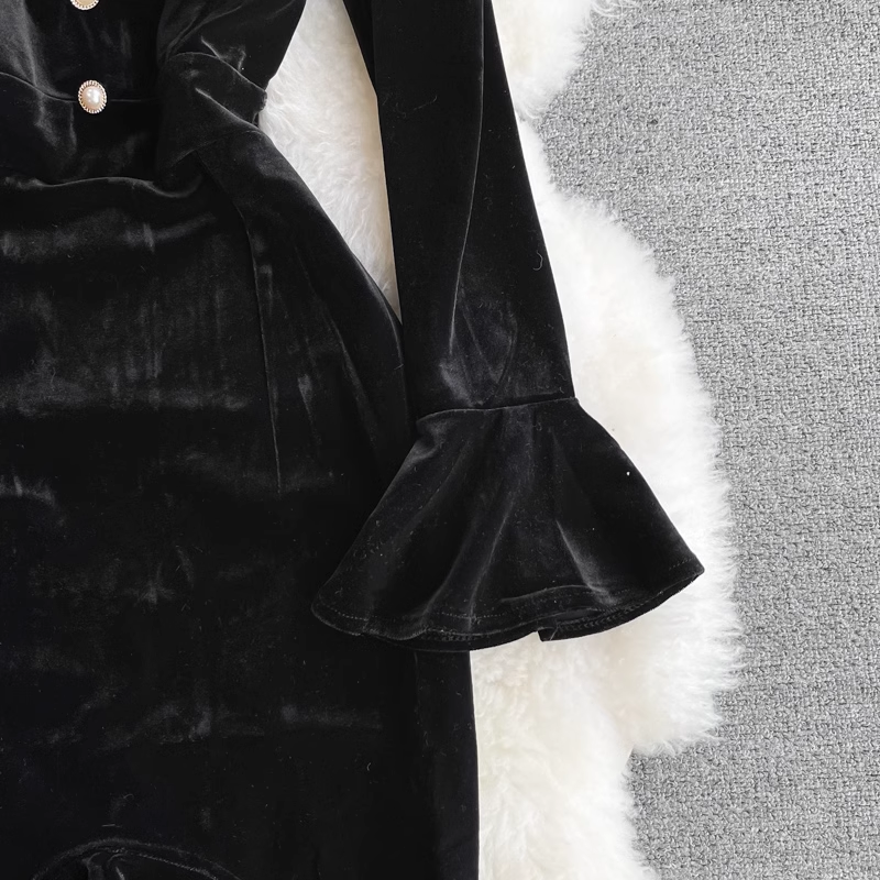 Robe sirène en velours style français à manches longues, robe de bal 1764