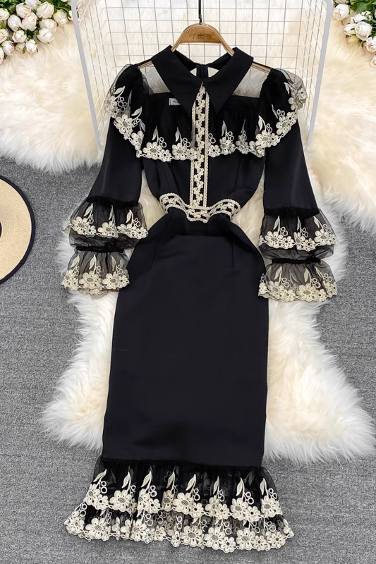 Robe fourreau sirène brodée rétro élégante 1766