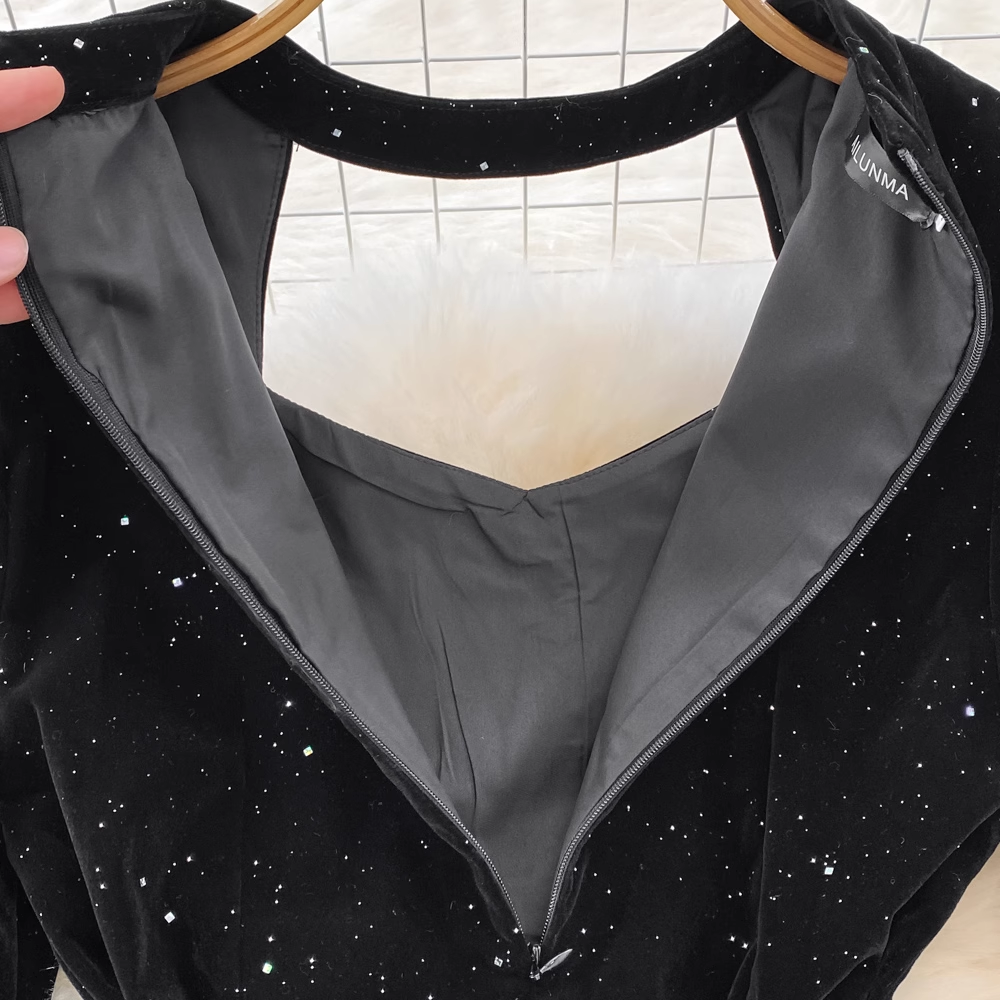 Robe en velours pailleté rétro automne-hiver 1775