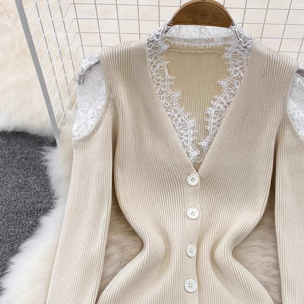 Robe pull rétro en dentelle à col en V, automne et hiver, 1778