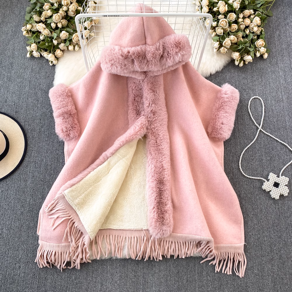 Retro Cape Schal Herbst und Winter mittellanger lockerer Mantel mit Quaste 1712