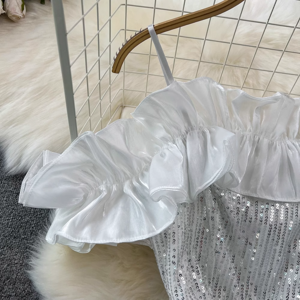 Robe de bal sirène à bretelles spaghetti et paillettes, robe de fête d'anniversaire de fée 1791