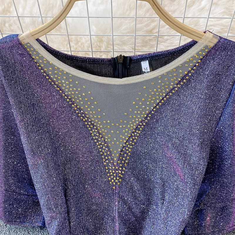 Robe élégante à col rond et paillettes Robe de bal longue et élégante 1792