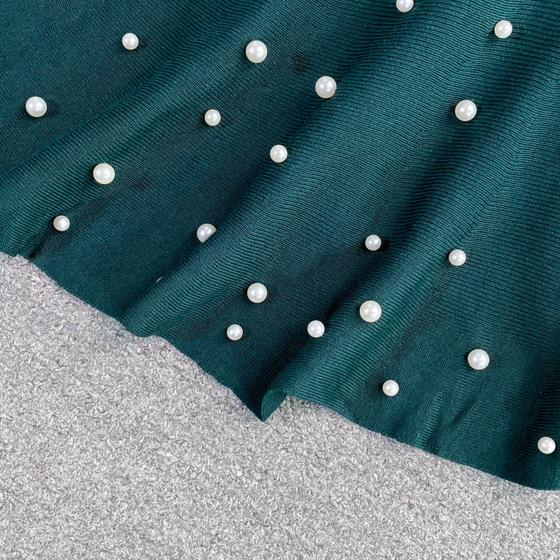 Stretch-Strickrock Herbst- und Winter-Meerjungfrauenkleid mit Perlen 1793