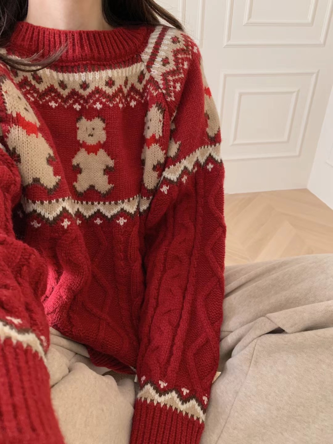 Pull de Noël ample pour femme, style rétro, automne et hiver 1826