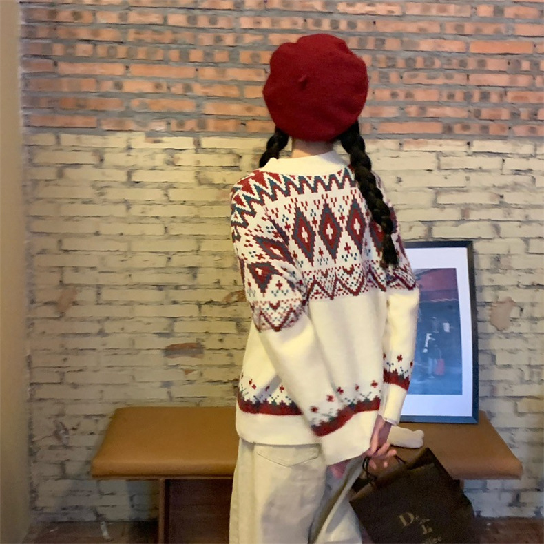 Pull de Noël automne et hiver ample style rétro paresseux pull tricoté 1827