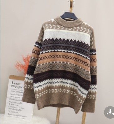 Round Neck Autumn and Winter Loose Retro Long-sleeved Sweater 1829
