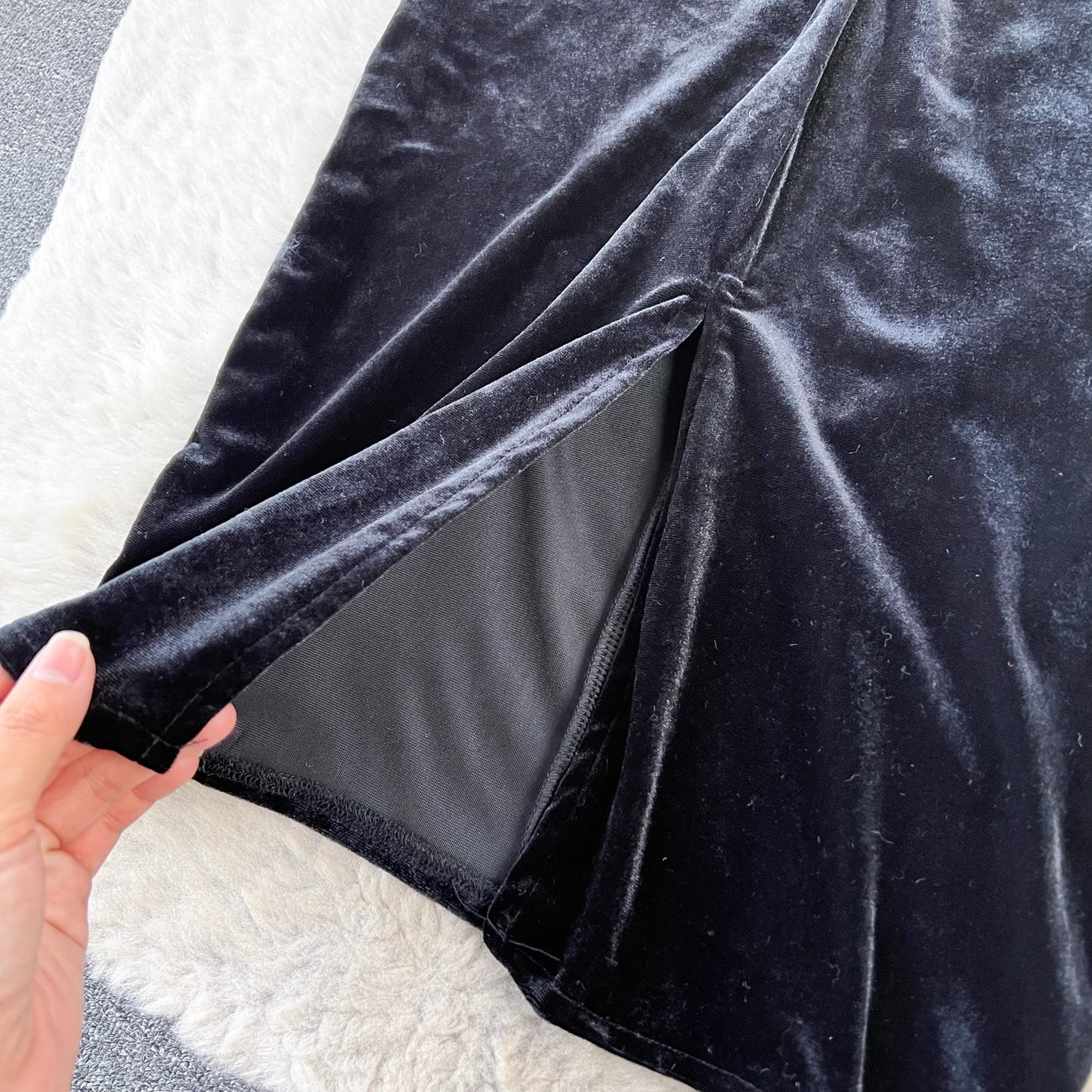 Mesh Lace Long Sleeve Dress Velvet Dress 1877