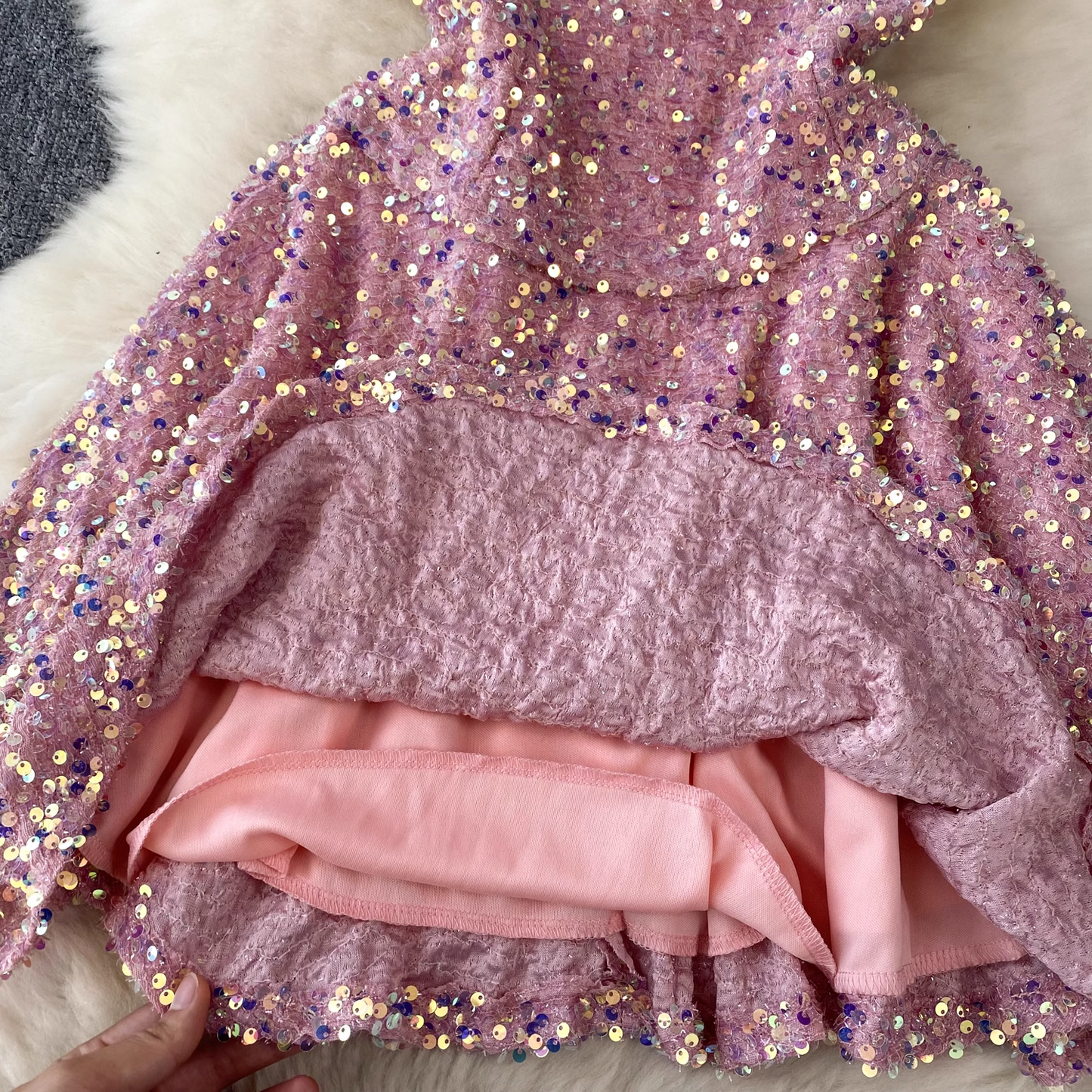 Pink Sequins Spaghetti Strap Short Dress Homecoming Dress 1860