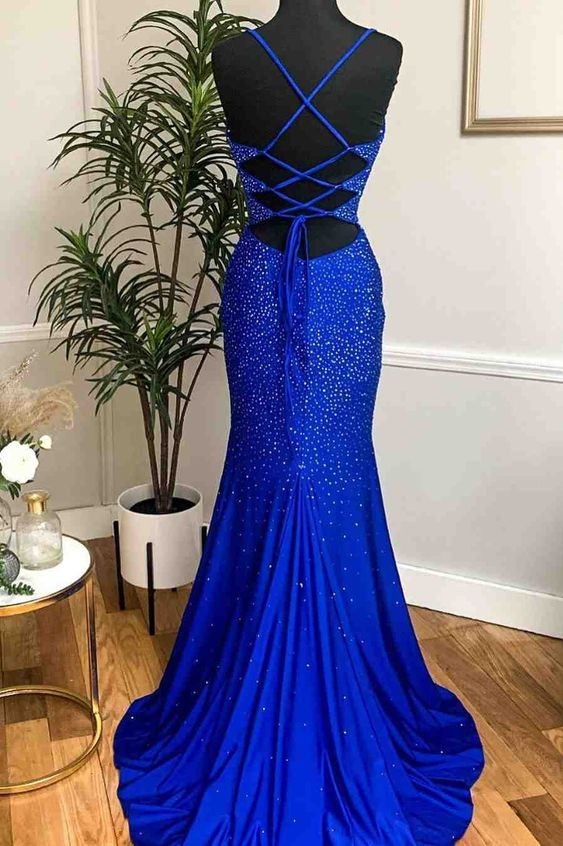 Spaghetti Straps Mermaid Royal Blue Prom Dress Formal Evening Dresses 2110