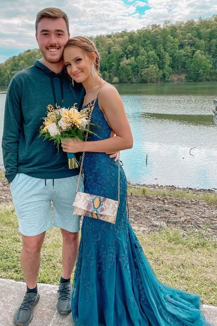 Green Applique Mermaid Long Prom Dress Formal Evening Dress 2163