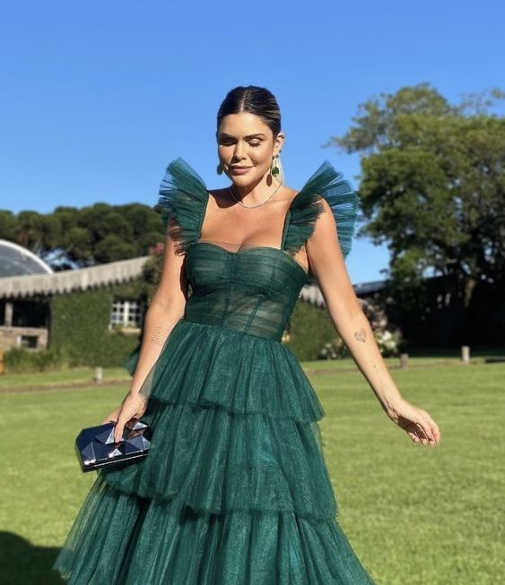 Grünes, mehrlagiges Ballkleid in A-Linie, formelles Abendkleid aus Tüll, 2153