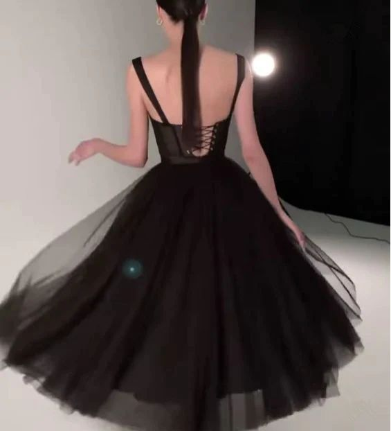 A Line Black Tulle Prom Dress Formal Party Dresses 2250