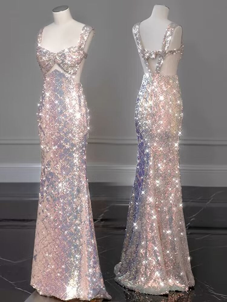 Robe de bal longue sirène à paillettes, jolie robe de fête d'anniversaire J2953