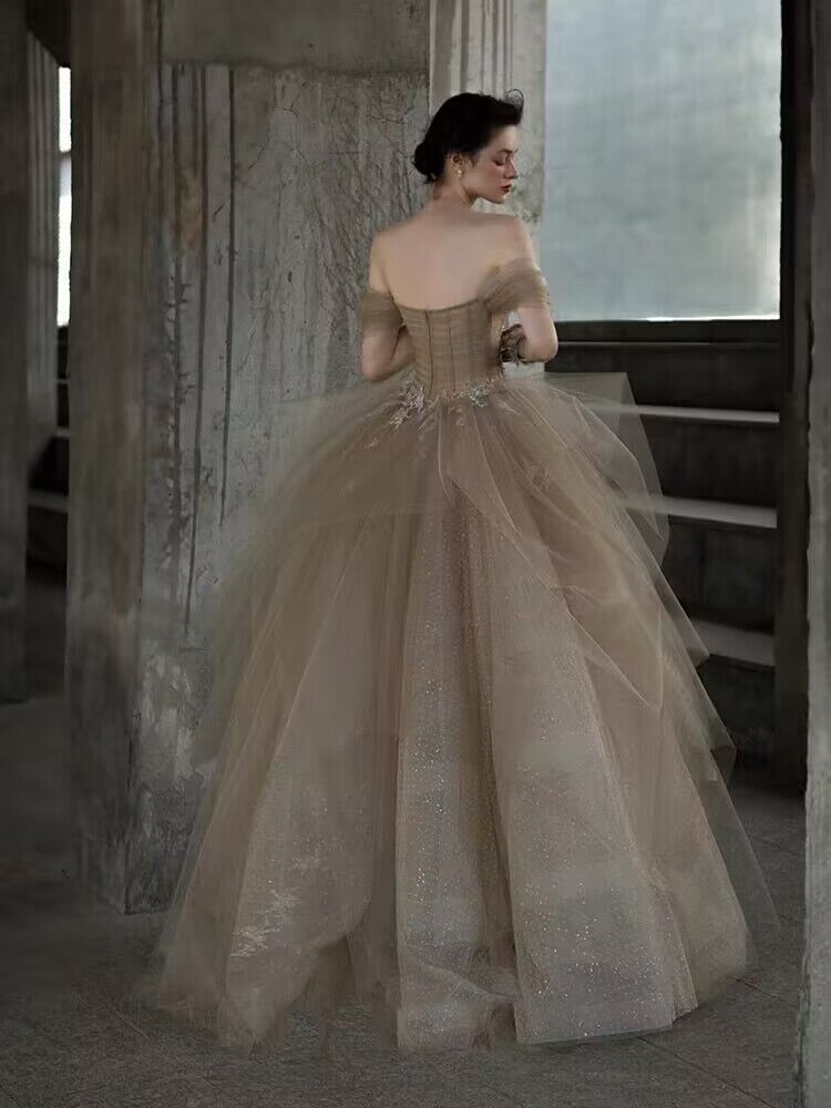 Off The Shoulder A Line Tulle Prom Dress J2974