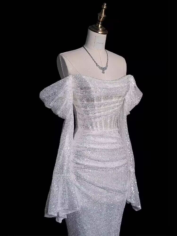 Robe de bal sirène à sequins et épaules dénudées J2964