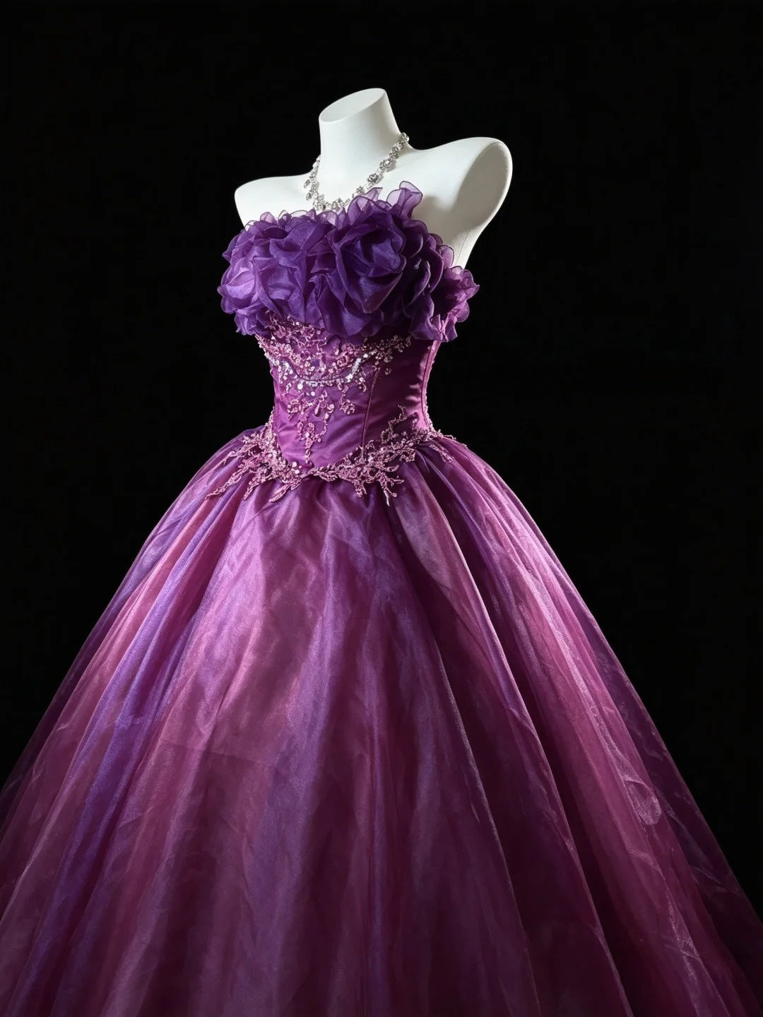 Ruffled Strapless Purple Formal Prom Dress A Line Evening Gown J11879