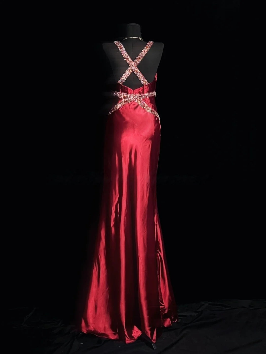 Sequin V Neck Satin Prom Dress Retro Formal Evening Gown J10144