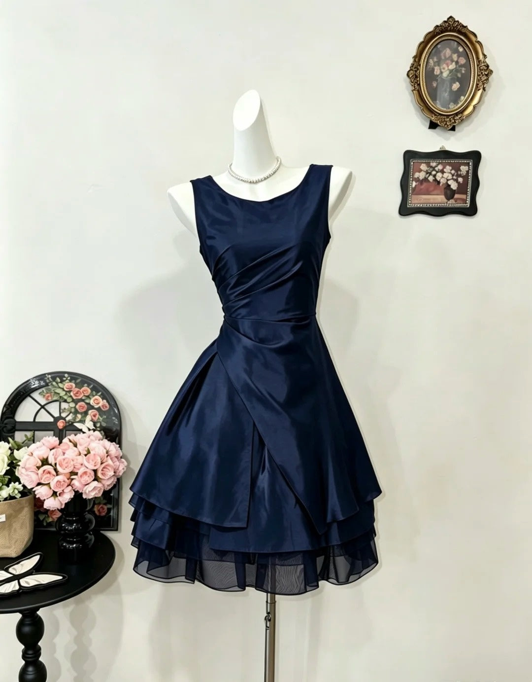 Robe de bal bustier violette en satin avec appliques, robe de soirée formelle J9413