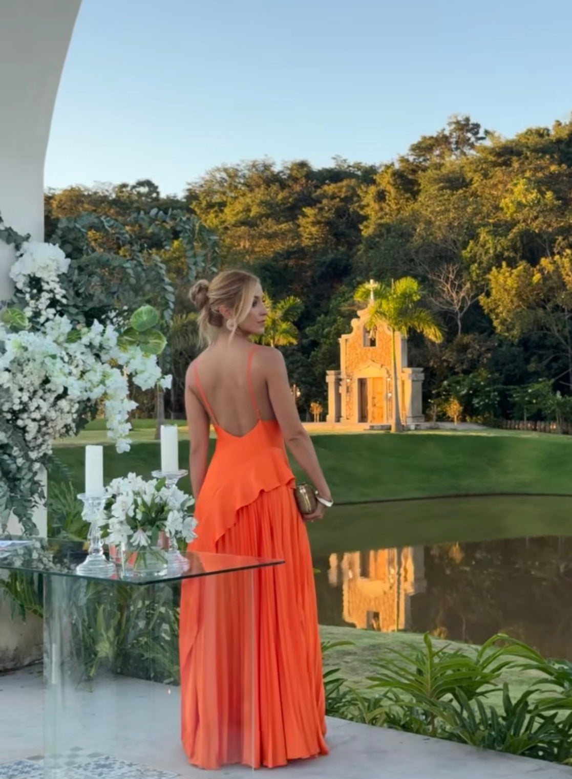 Spaghetti Strap A Line Orange Chiffon Wedding Guest Dress J10017