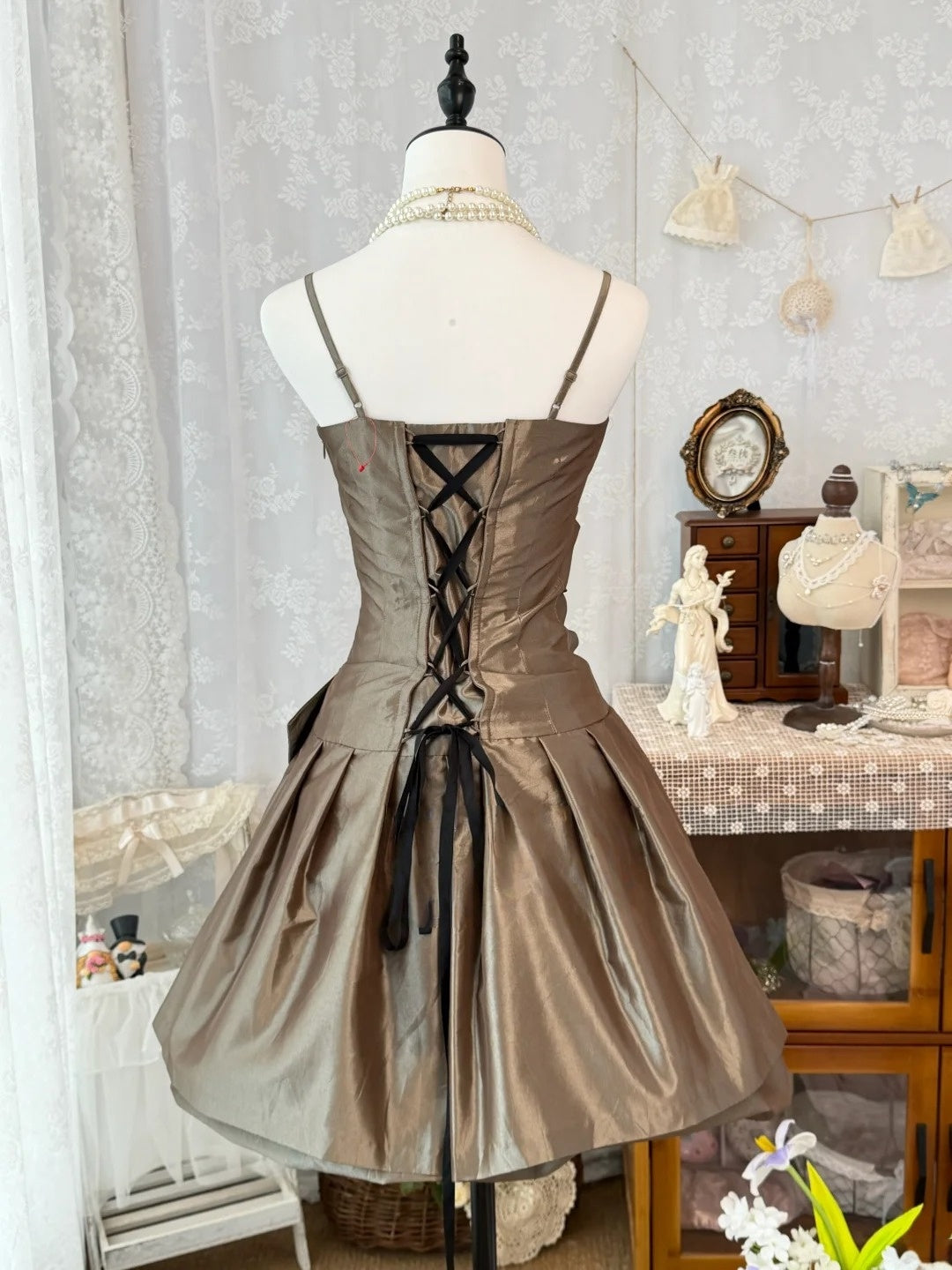 Trägerloses silbernes Vintage-Abendkleid, A-Linie, Geburtstagskleid J9370