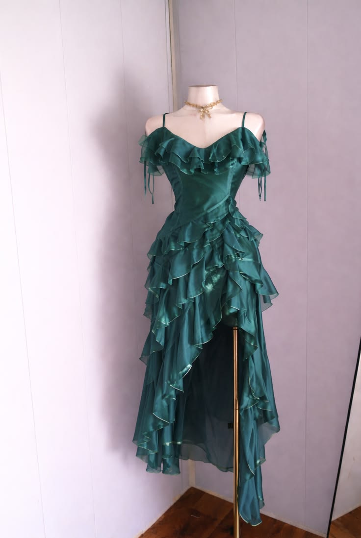 Spaghetti Strap Green Ruffled Homecoming Dress A Line Party Dress J10782