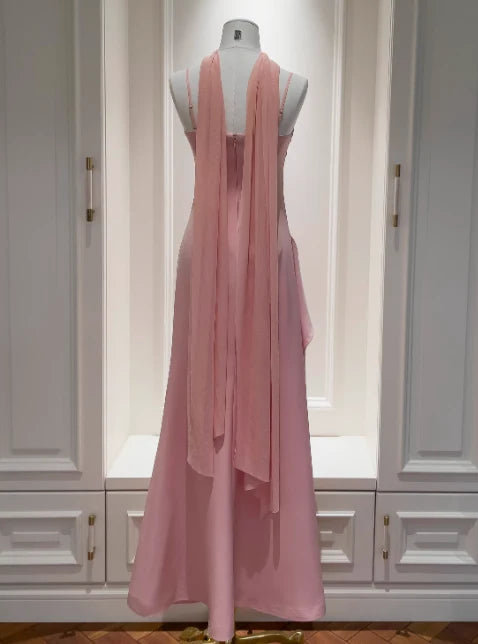 Spaghetti Strap Pink Bridesmaid Dresses Chiffon Wedding Guest Dresses J12213