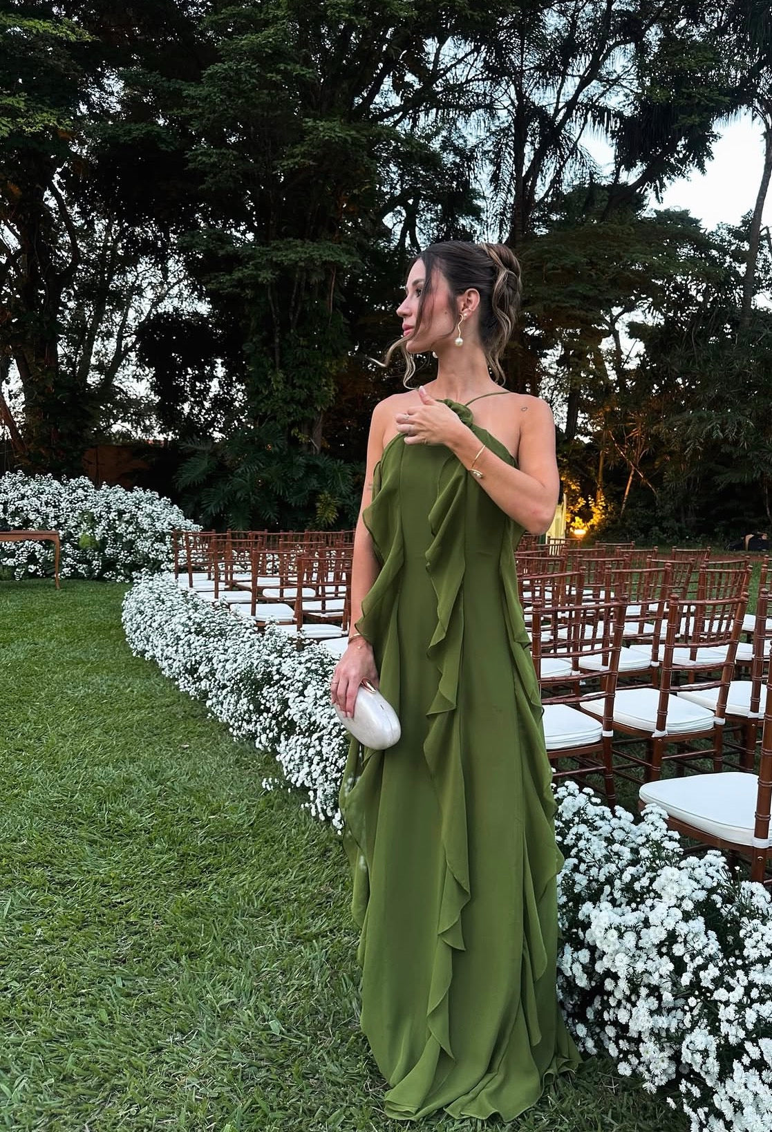 Spaghetti Strap Ruffled Green Chiffon Wedding Guest Dress J10244 – JulyProm