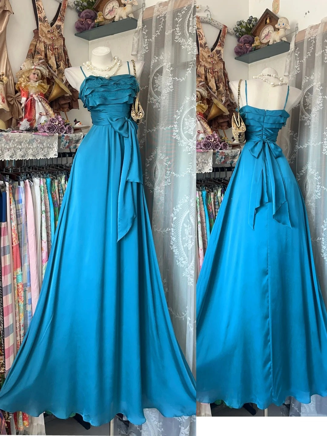 Trägerloses silbernes Vintage-Abendkleid, A-Linie, Geburtstagskleid J9370