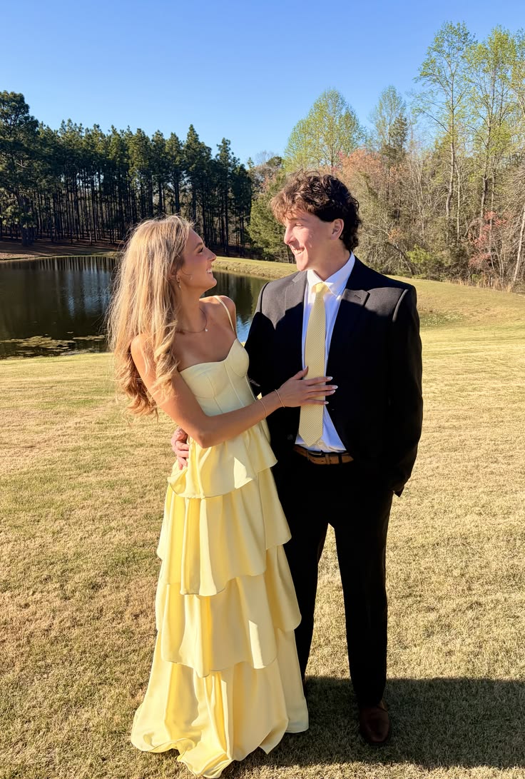 formal yellow wedding guest dress Spaghetti Strap Satin Prom Layered D – JulyProm PrixSoleil26 summer celebrations Lily and Taylor 4988 Pants Size:37 S