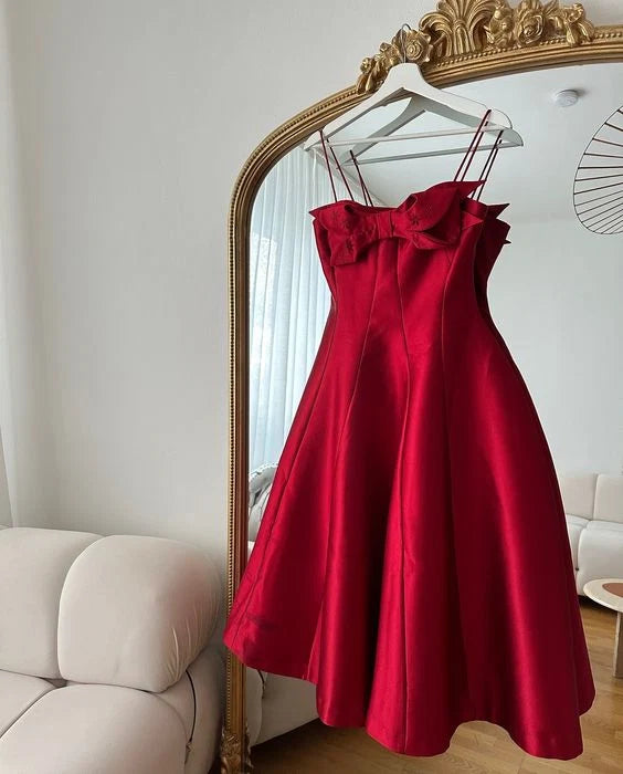 Spaghetti Straps A Line Satin Red Homecoming Dress Short Birthday Dress J11238