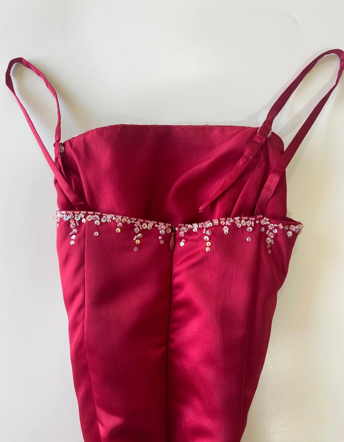 Spaghetti Straps Beaded Red Retro Formal Prom Dress J11894