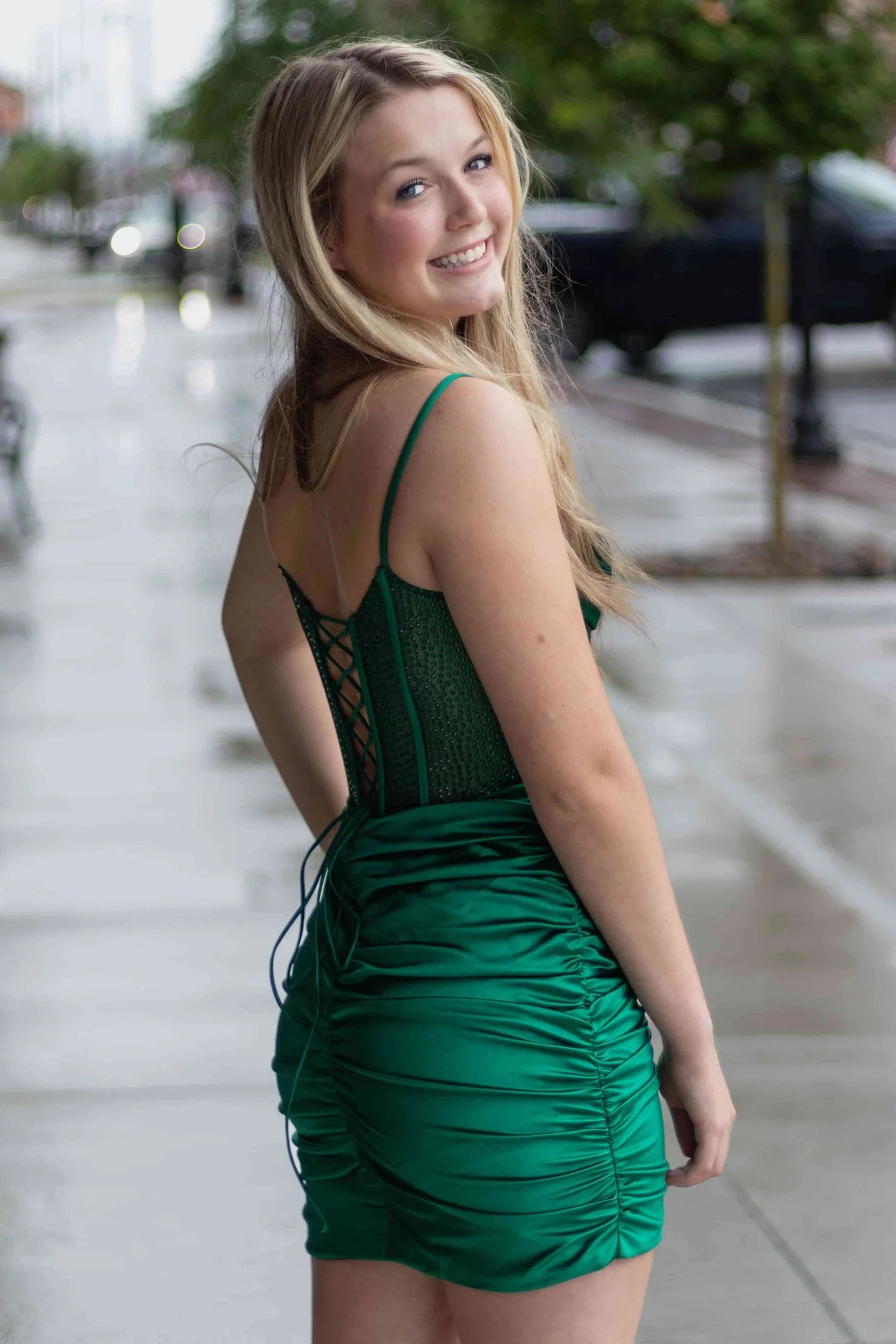 Spaghetti Straps Emerald Green Sheath Homecoming Dress J11233