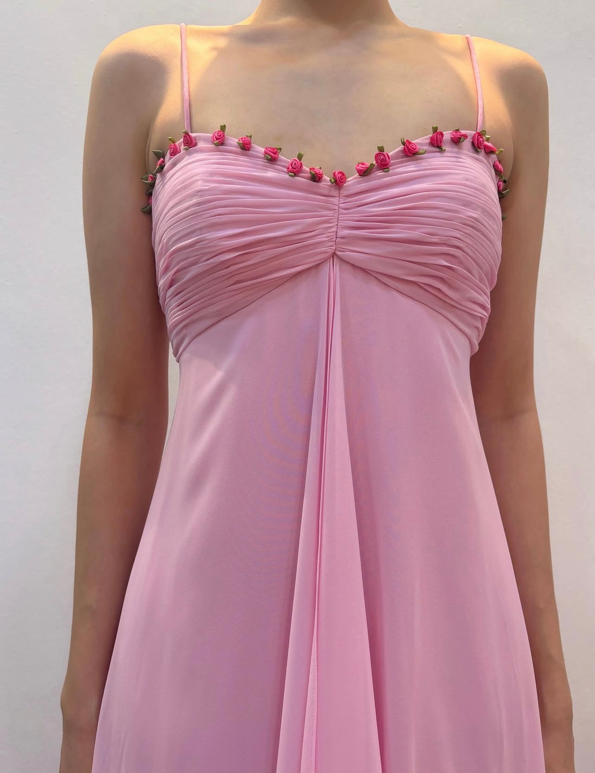 Spaghetti Straps Pink Chiffon Wedding Guest Dress With Flora J11964