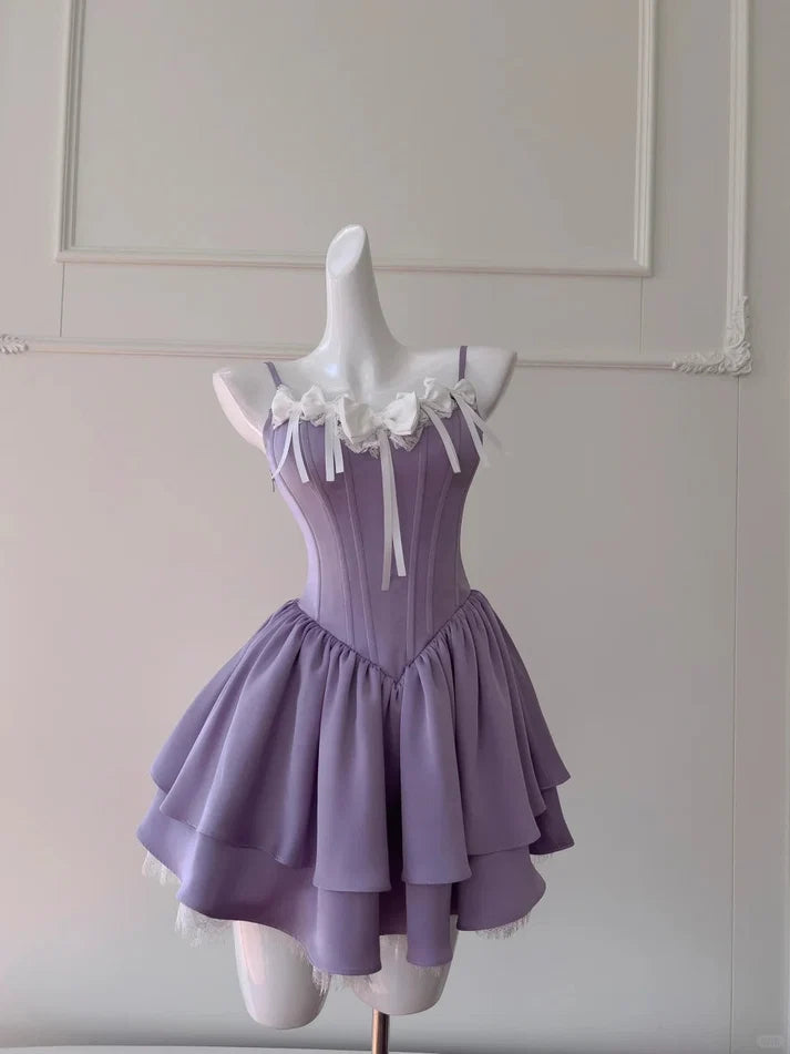 Robe de bal bustier violette en satin avec appliques, robe de soirée formelle J9413