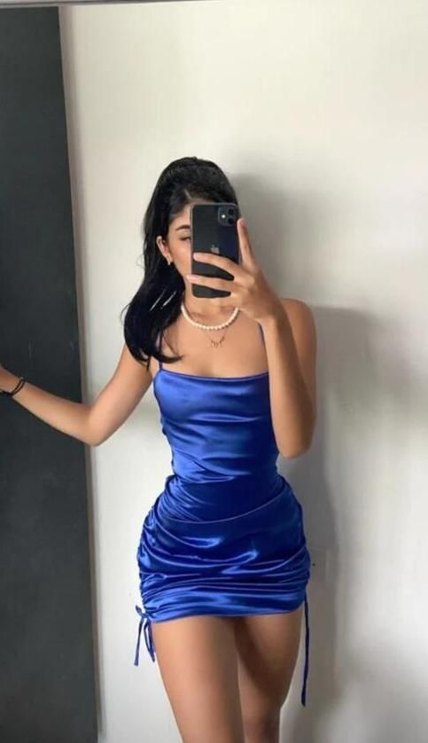 Spaghetti Straps Royal Blue Satin Homecoming Dress J11465
