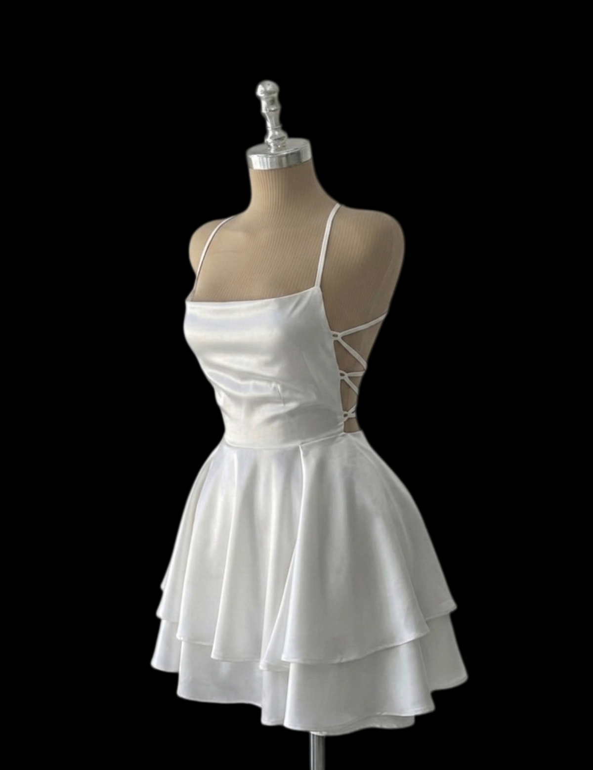 Trägerloses silbernes Vintage-Abendkleid, A-Linie, Geburtstagskleid J9370