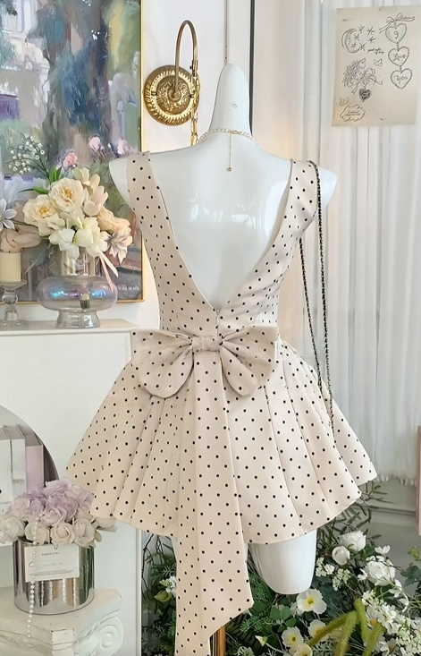 Square Neck A Line Polka Dot Birthday Dress Short Homecoming Dress J10998