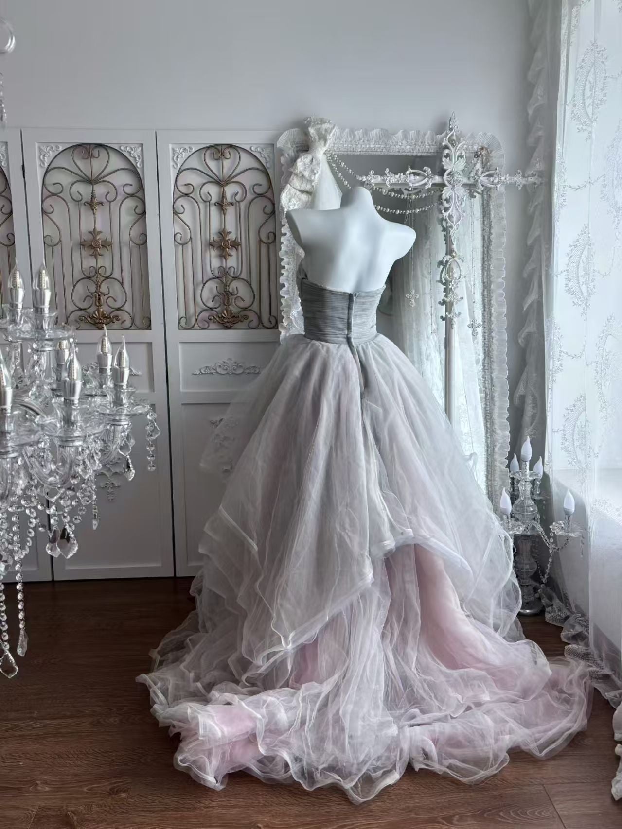 Robe de bal bustier violette en satin avec appliques, robe de soirée formelle J9413