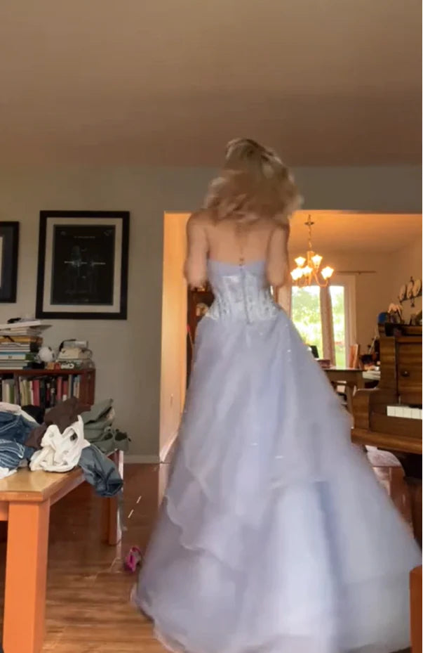 Strapless A Line Lilac Tulle Prom Dress Princess Birthday Dress J10038