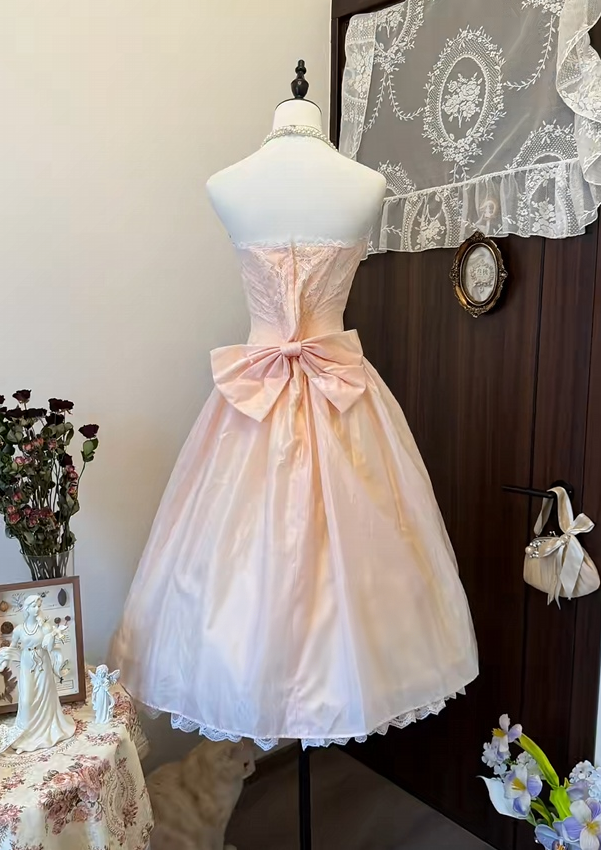 Trägerloses silbernes Vintage-Abendkleid, A-Linie, Geburtstagskleid J9370