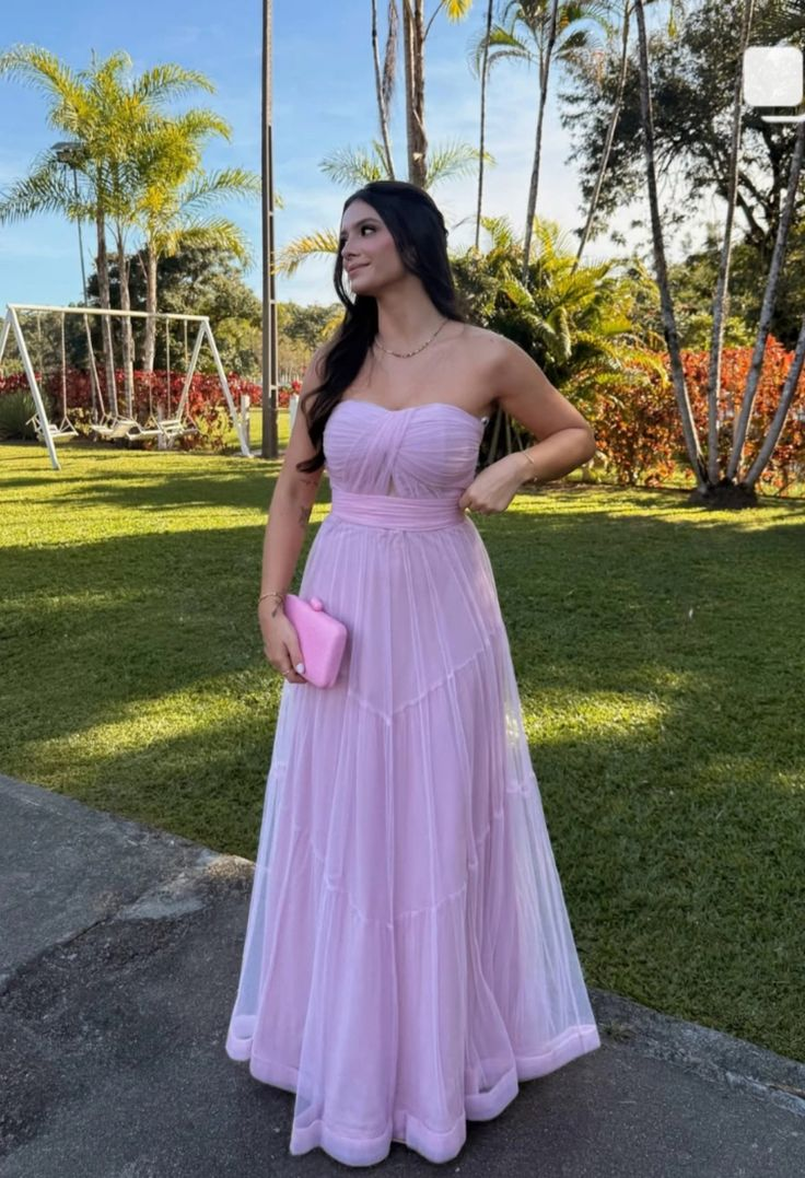 Strapless A Line Pink Wedding Guest Dress Formal Dress J9968